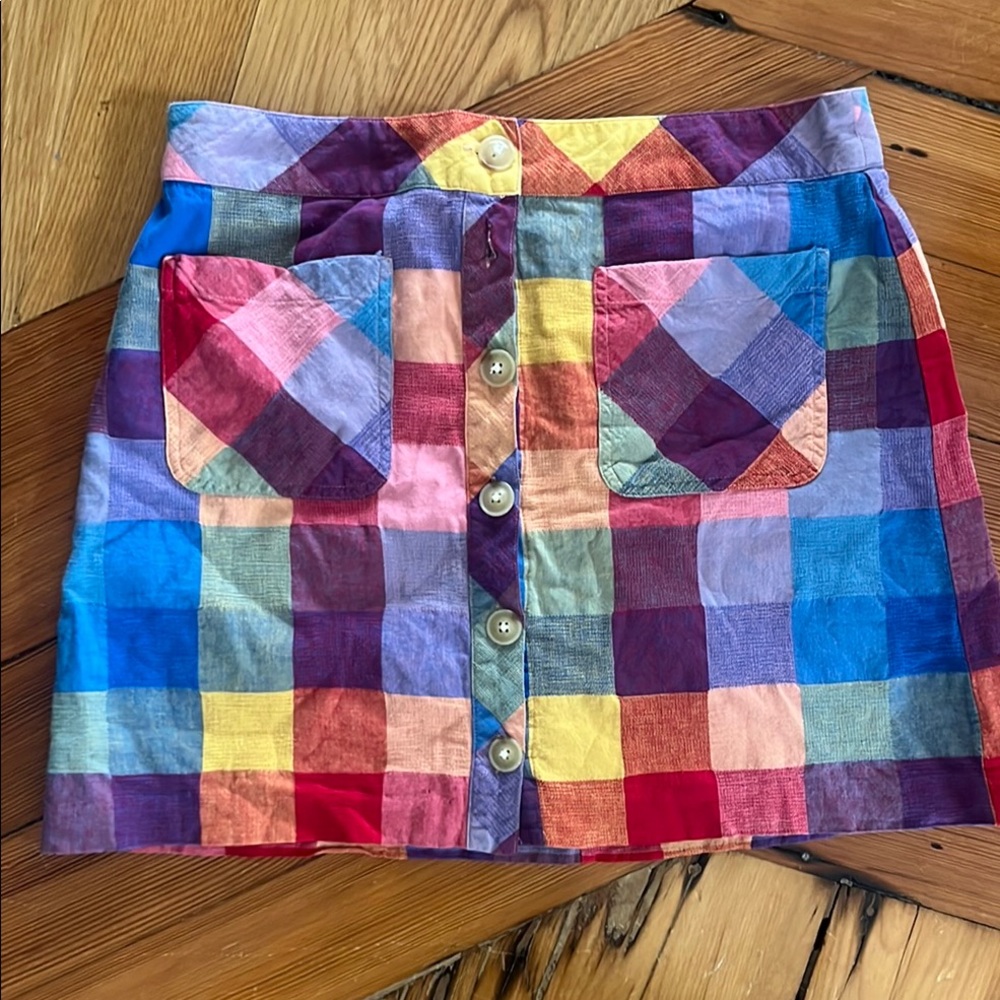 Madewell Colorblock Patchwork Mini Skirt in Red, Blue, Purple, Yellow